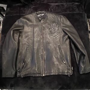 Vintage Leather Ed Hardy Embroidered Eagle Graphics Men’s Size 3XL
